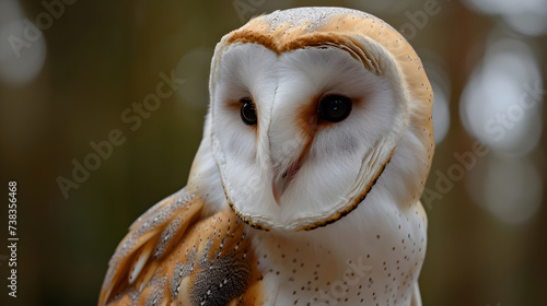 Detailed Close Up of Barn Owl Face Bokeh Background