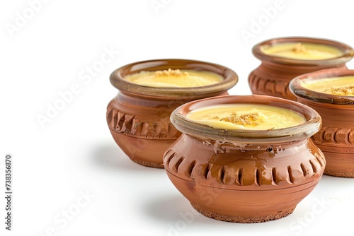 Mishti Doi, Traditional Bengali Food, Sweet Creamy Yogurt Dessert with Caramelized Sugar in Clay Pots photo