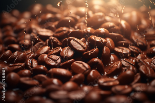 Glistening Coffee Beans Under Golden Light