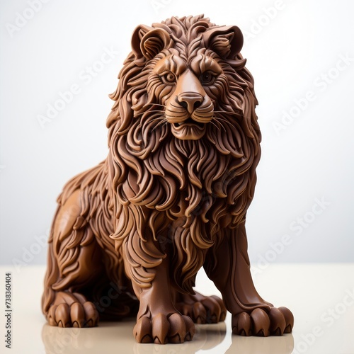 A beautiful and delicious lion portrait chocolate on isolated white background