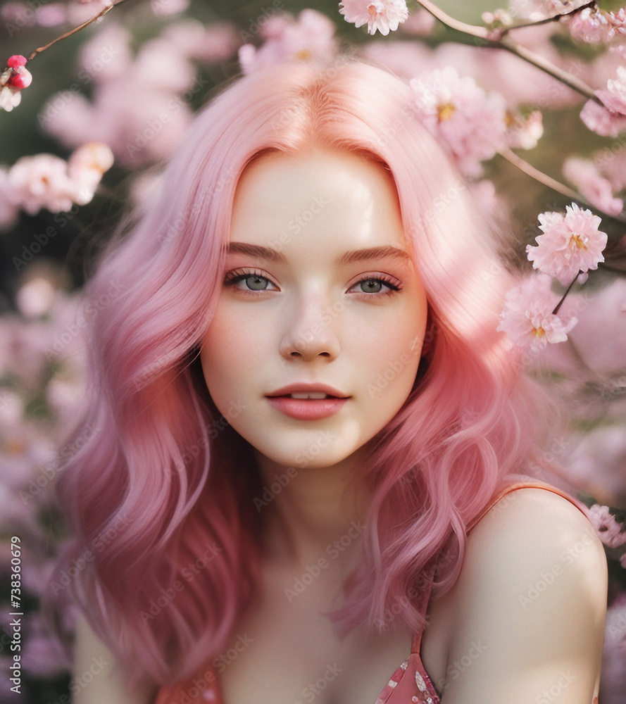 Portrait of a girl in cherry blossoms.
