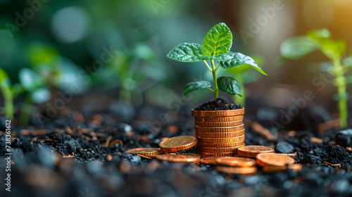 Wallpaper Mural A small plant grows from a stack of coins on soil Torontodigital.ca