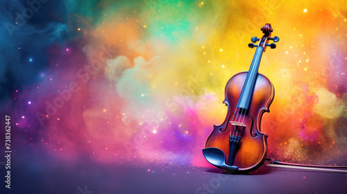Wallpaper Mural Celebrate world music day background with violin on abstract colorful dust background with copy space. Music day event and classic musical instruments colorful, Creative music and festival concept Torontodigital.ca