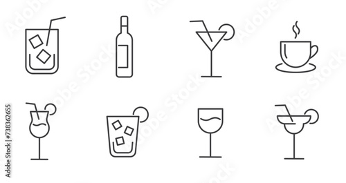 set of drinks and beverages icons with editable stroke	
