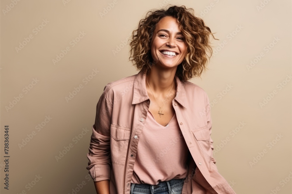 Portrait of a beautiful young woman laughing and looking at the camera Portrait of a beautiful young woman laughing and looking at the camera