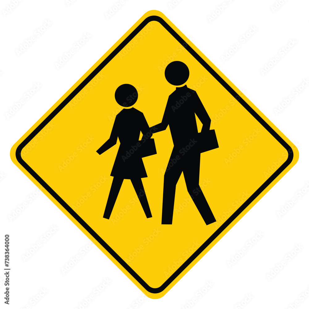 School - yellow square warning sign with black silhouettes , vector illustration School - yellow square warning sign with black silhouettes , vector illustration
