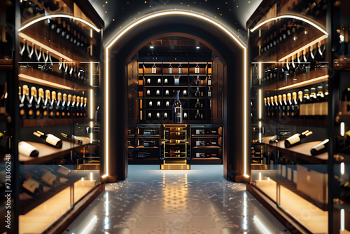 Luxurious Wine Cellar Interior, Elegant Bottle Display