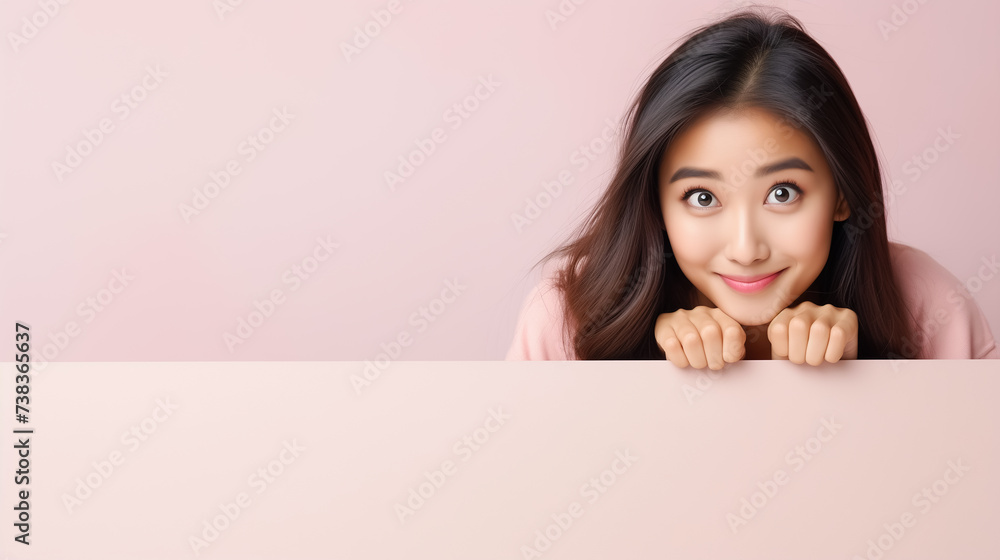 Creative portrait of young asian woman with pink background. Copy space for text. Creative portrait of young asian woman with pink background. Copy space for text.