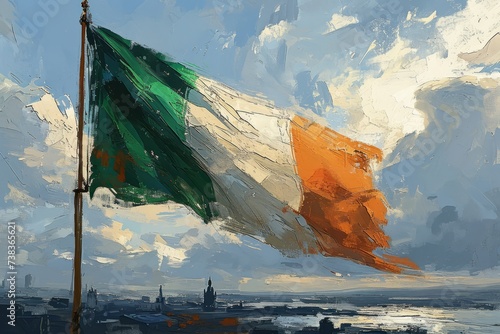 Fotografie Irish Flag Hanging in the Breeze Illustration