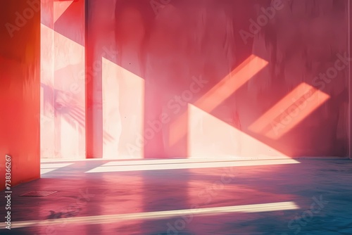 Abstract Pink and Orange Architectural Interior with Sunlight and Shadows