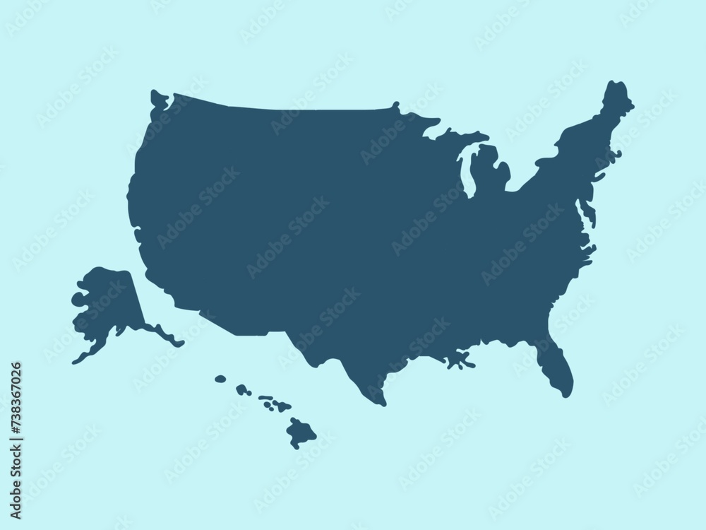 State map. Blank Dark Blue USA map isolated on blue background. United States country. Illustration for website, design, cover, infographic. State map. Blank Dark Blue USA map isolated on blue background. United States country. Illustration for website, design, cover, infographic.