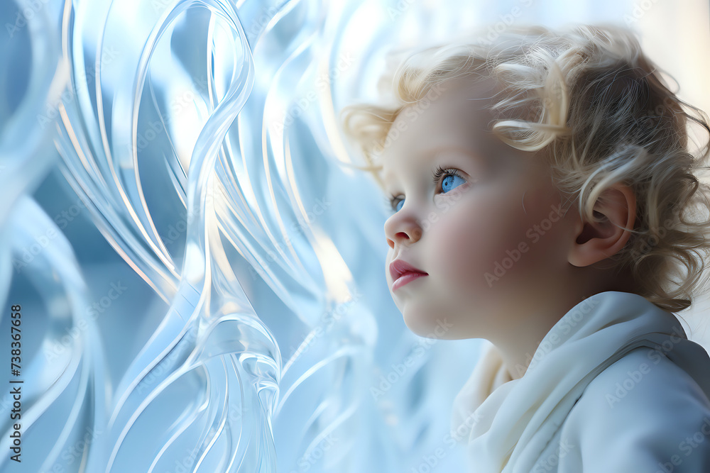 
Child's Wonder Amidst Swirling Light.

A portrait of a young child in awe, with curls of light surrounding, ideal for concepts of innocence, curiosity, and childhood.