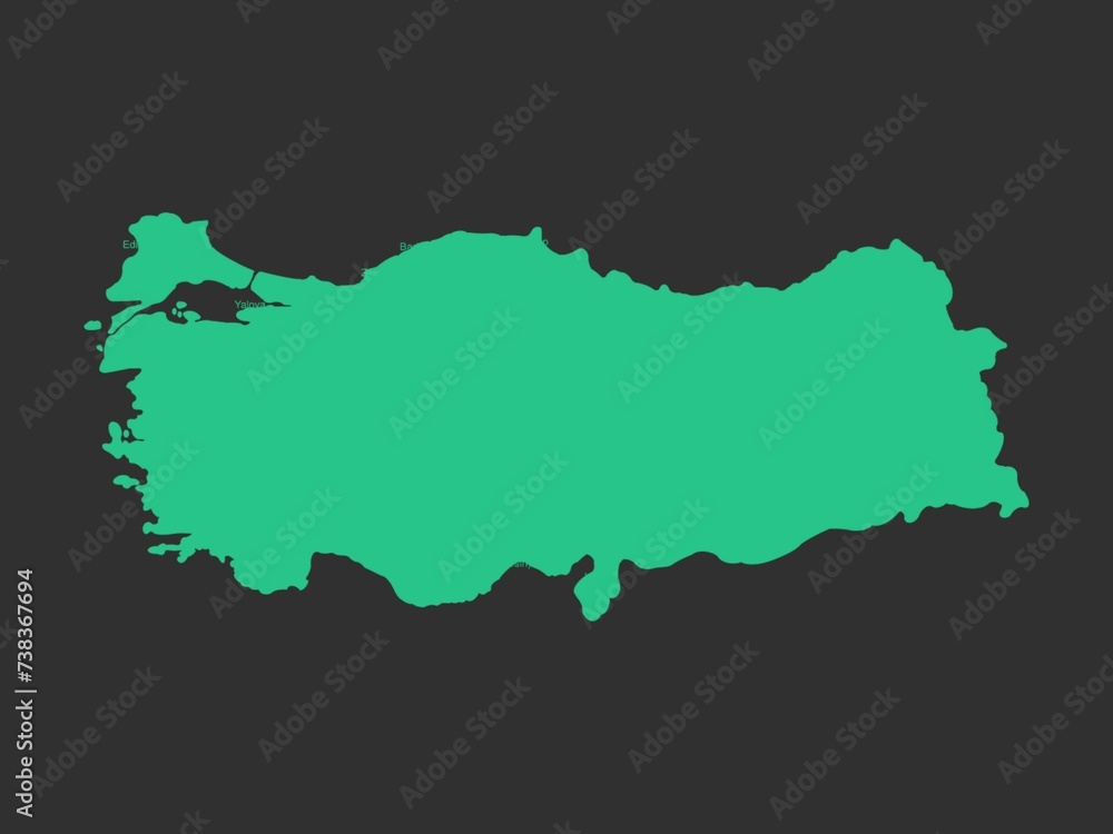 State map. Blank Green Turkey map isolated on Gray background. Illustration for website, design, cover, infographic.