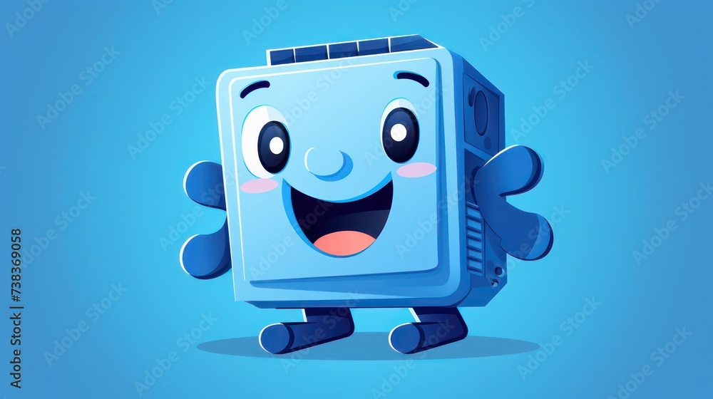 Blue AC air conditioner condenser machine cartoon illustration mascot ...