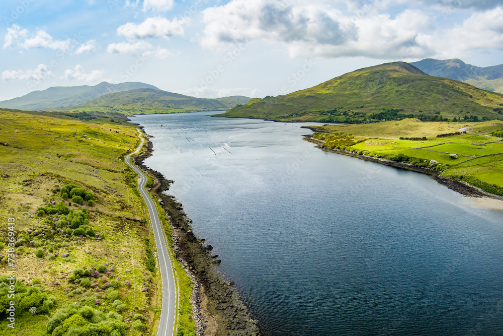 Fototapeta premium Killary Harbour or Killary fjord, a stunning fjord in the west of Ireland. North Connemara's spectacular scenery. Dramatic natural border between co. Galway and co. Mayo.