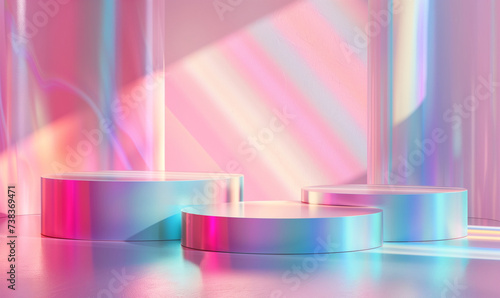 Abstract Holographic Display Podium with Neon Lights 