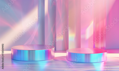 Abstract Holographic Display Podium with Neon Lights 