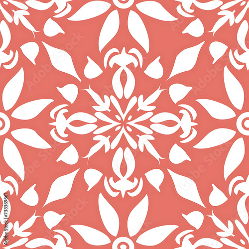 Kitchen Tile Inspired Seamless White and Coral