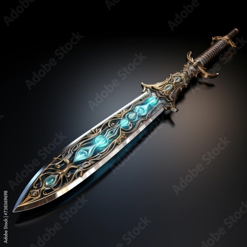 Magical Sword 3D Illustration. Mystical Graphic Asset isolated.