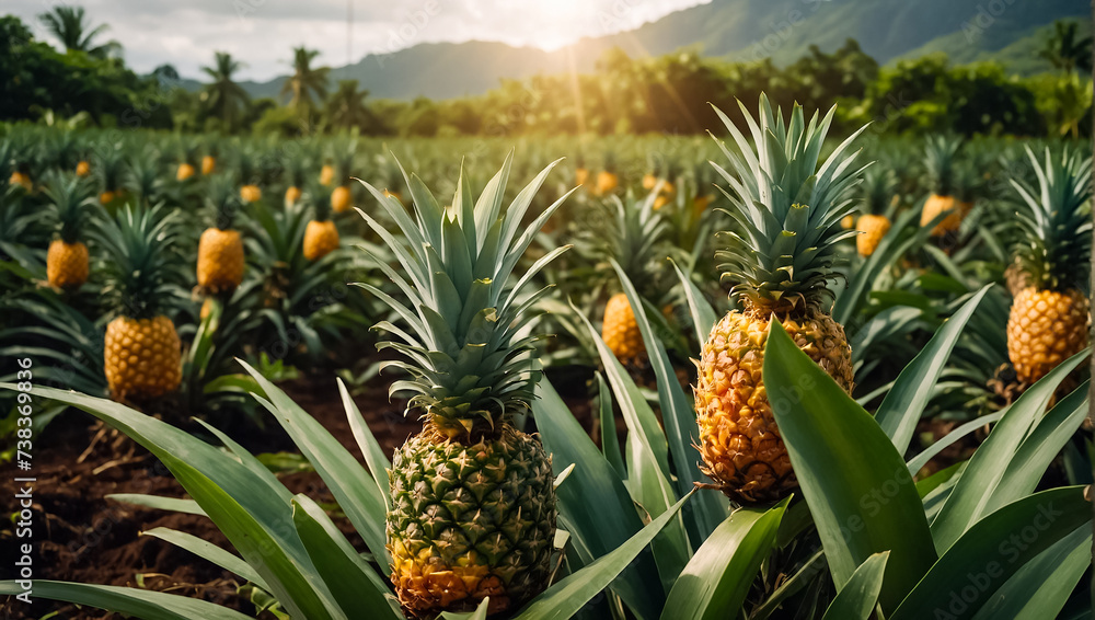 Obraz premium Fresh pineapple growing in the garden