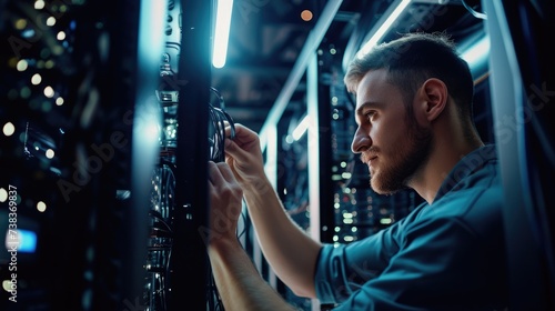 A man works on server in data center AIG41