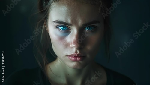 Wallpaper Mural A young woman with a look of fierce determination on her face pushing through the difficult process of withdrawal from multiple substances to regain control of her life, female With Blue Eyes Staring Torontodigital.ca