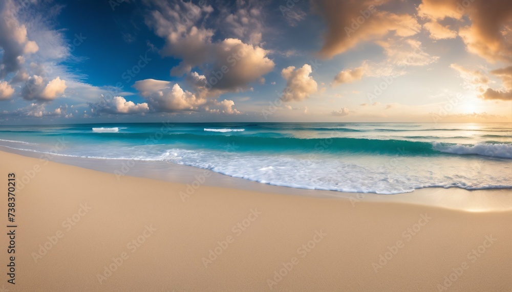 Wide horizon at a tropical beach, capturing the serene meeting of sky and sea in a panoramic seascape Wide horizon at a tropical beach, capturing the serene meeting of sky and sea in a panoramic seascape