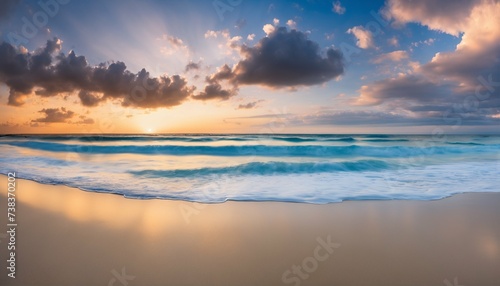 Panoramic view of a tropical beach: Wide seascape where the sky meets the sea © ibreakstock