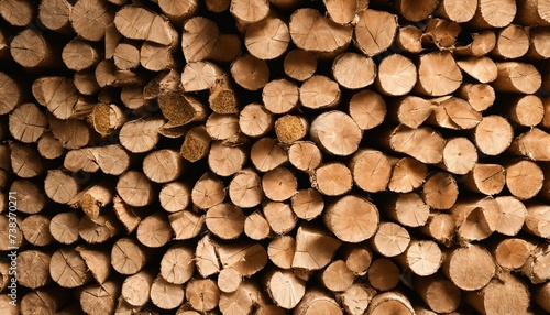 Wood pellet stack and woodpile in the backdrop  showcasing biomass fuel