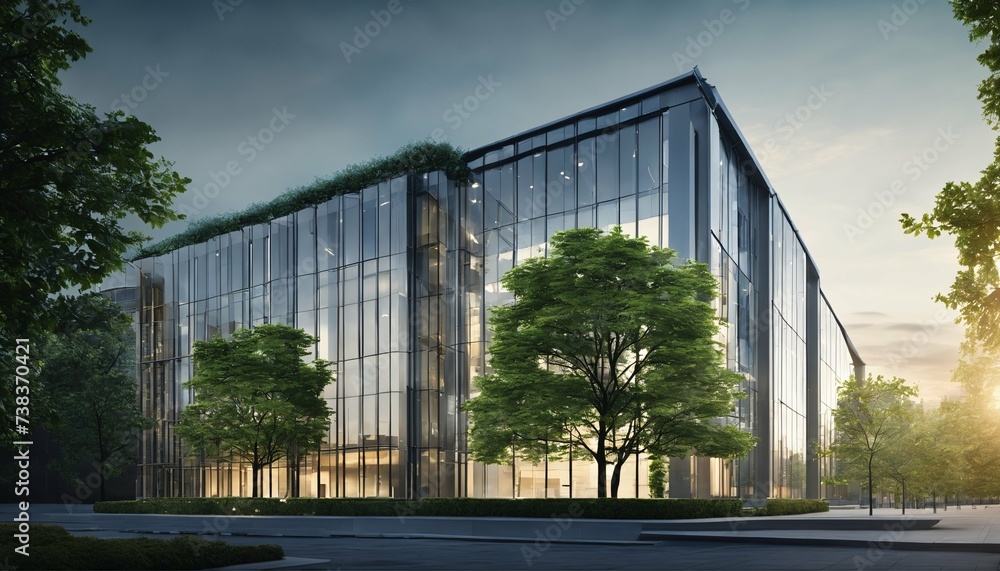 Green office building with tree in modern city for eco-friendly environment