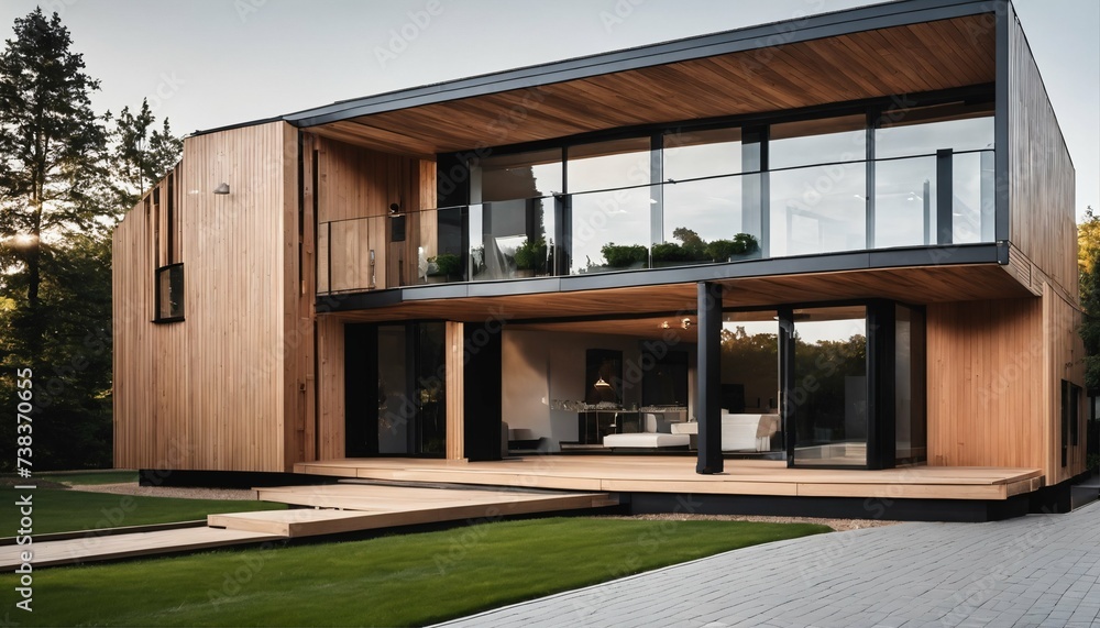 Modern cubic house exterior in Scandinavian style showcasing contemporary design Modern cubic house exterior in Scandinavian style showcasing contemporary design