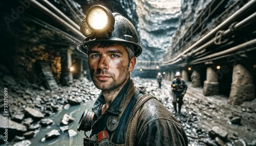 Worker in the coal mining industry, pausing outside following a long day of hard work photo