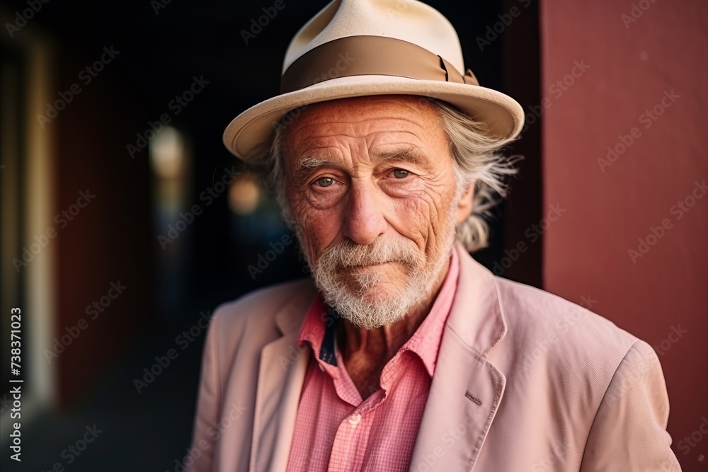 Portrait of a senior man wearing a hat in a street. Portrait of a senior man wearing a hat in a street.
