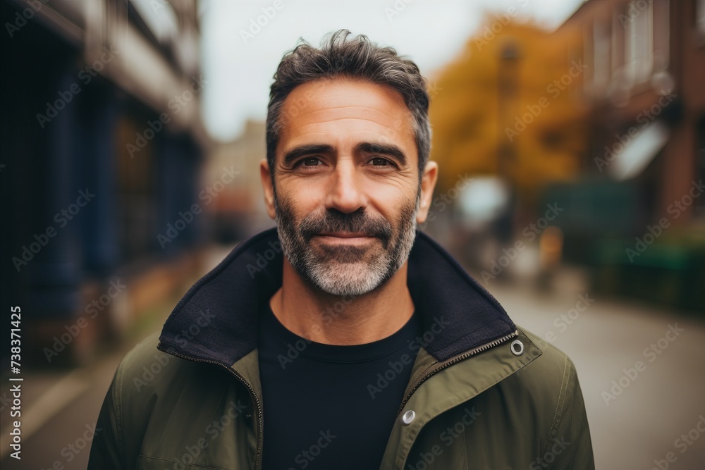 Portrait of a handsome middle-aged man with a beard in the city Portrait of a handsome middle-aged man with a beard in the city