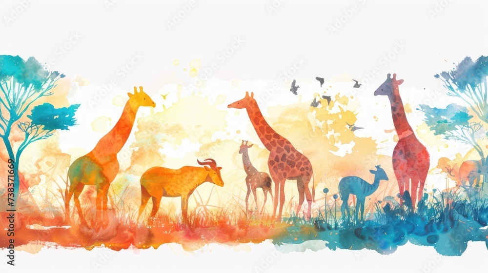 Watercolor safari animal concept banner background - obrazy, fototapety, plakaty 