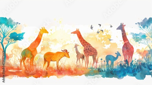 Watercolor safari animal concept banner background photo