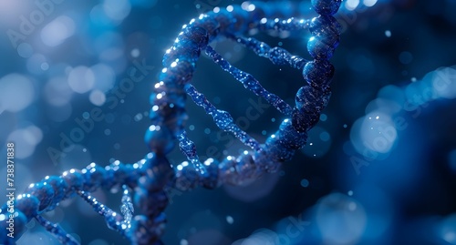 Close-Up Shot of DNA Molecule - Light Black and Indigo Background with Exquisite Molecular Detail