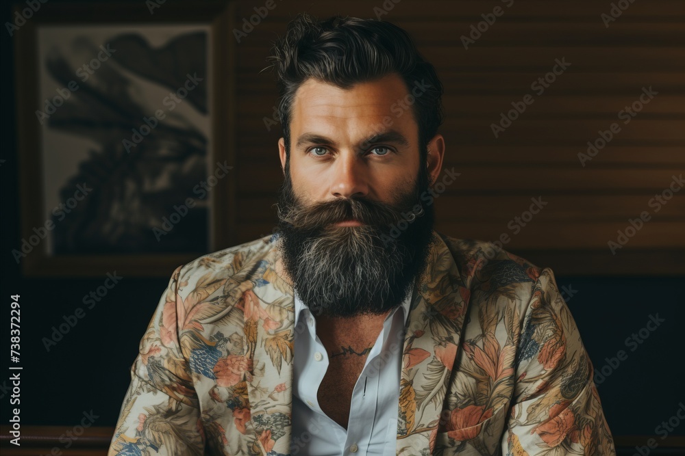 Portrait of a handsome man with long beard and mustache in a shirt Portrait of a handsome man with long beard and mustache in a shirt