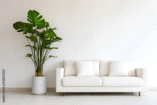 White sofa in a bright minimalist room. High quality photo