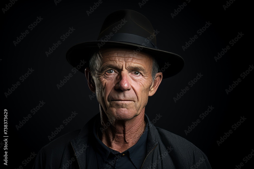 Portrait of an old man in a hat on a black background Portrait of an old man in a hat on a black background