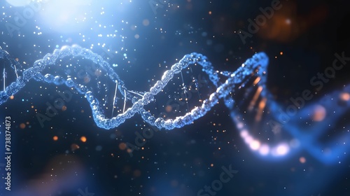 Futuristic DNA Helix in Space Frame - Abstract 3D Illustration of Genetic Research and Biotechnology