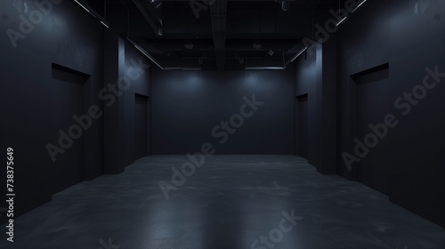Empty black studio room, abstract dark empty studio room texture.