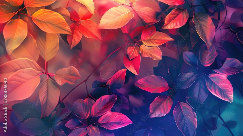 Abstract autumn background with leaves and evening light