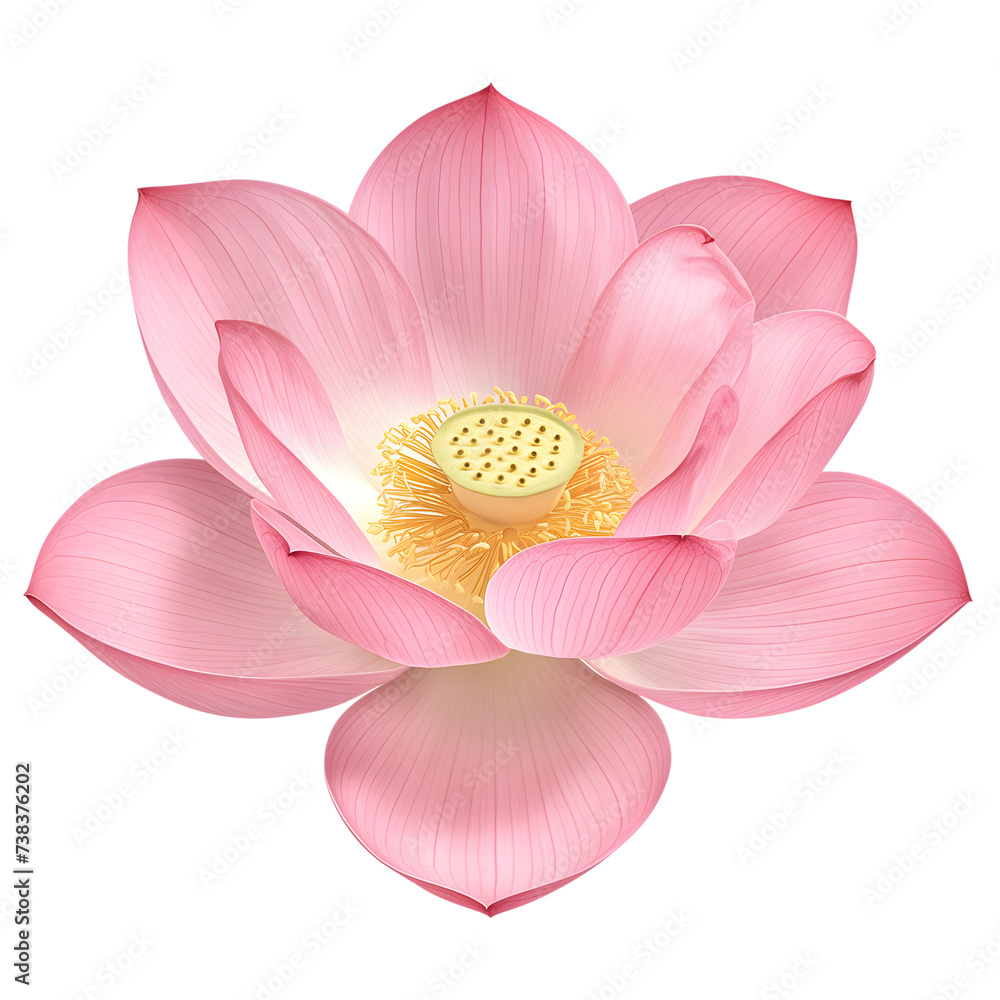 Vibrant pink lotus flower with a detailed yellow center is shown in full bloom Vibrant pink lotus flower with a detailed yellow center is shown in full bloom