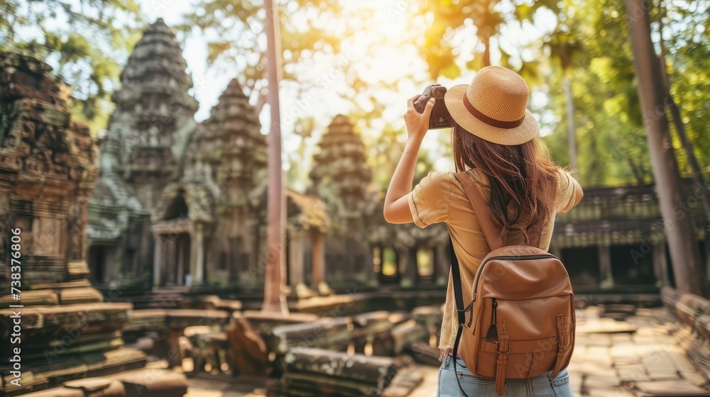 female traveler photographing temples