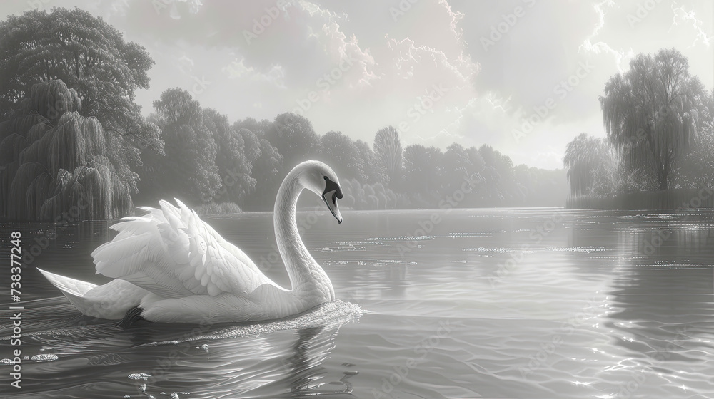 Graceful Swan Icon: Gliding on Lake Sketch