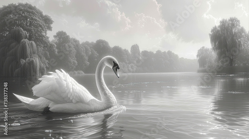 Graceful Swan Icon  Gliding on Lake Sketch