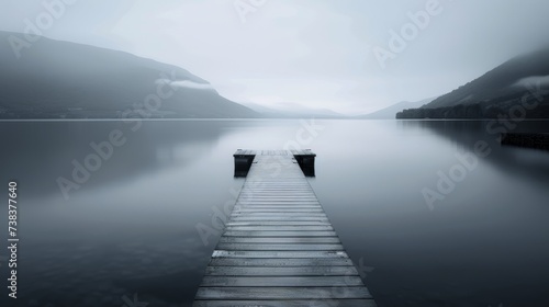 Calming Lake Pier in Minimalist Landscape AI Generated. © ArquitecAi