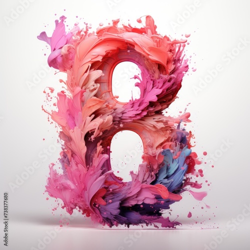 Number 8 in pink paint splashes isolated. March 8, women's day, letter B, date, number, symbol, logo. Symbol 8 concept art. photo