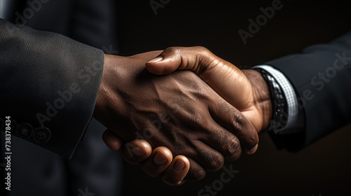 Two African businessmen shake hands after successful contract signing photo